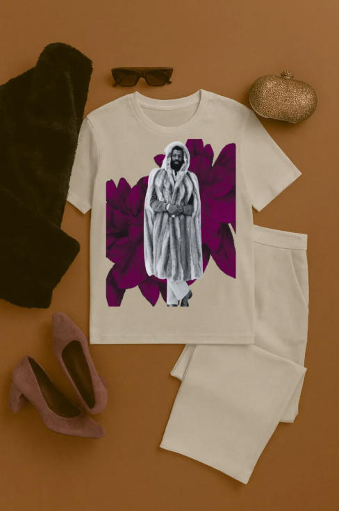 Teddy Pendergrass vintage soul music t-shirt with black and white portrait on purple floral background